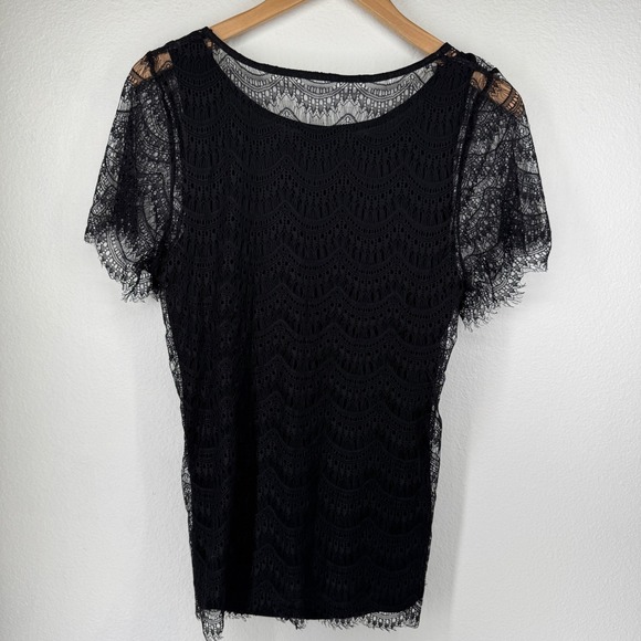 Ann Taylor Lace Scoop Neck Top Womens Sz S Black Whimsigoth Stevie Nicks Witchy - Picture 6 of 7